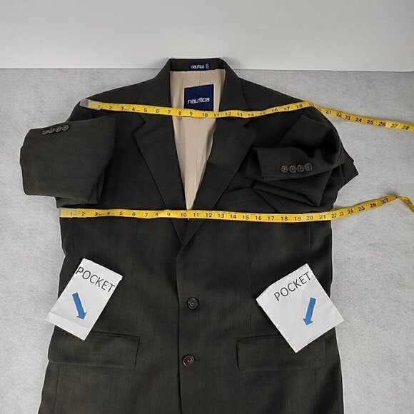 Nautica Men's Sport 100% Wool Green Suit Jacket, Blazer Sport Coat Size 42R - Picture 8 of 14